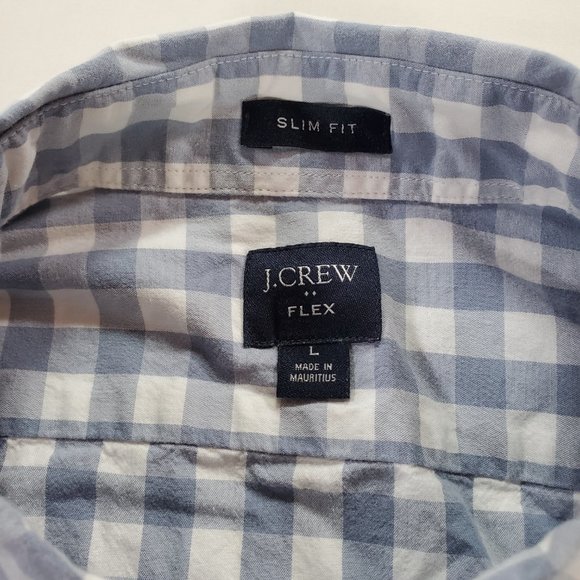 J Crew Flex Shirt Men Large Gray Gingham Slim Fit Stretch Casual Button Down - Picture 2 of 14
